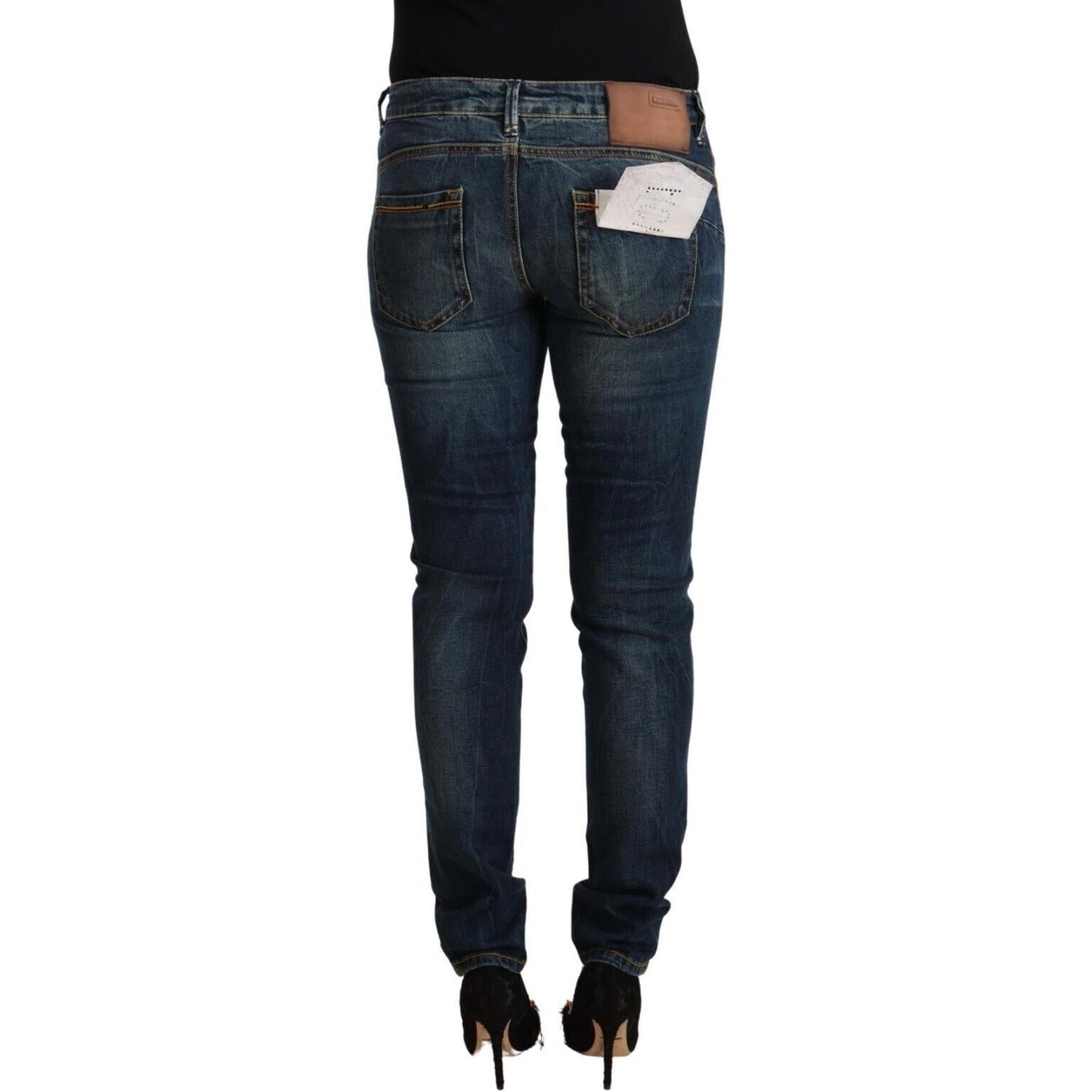 Acht Blue Washed Cotton Low Waist Slim Fit Denim Jeans