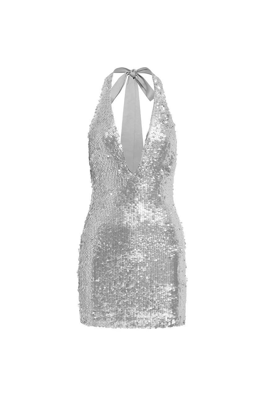 AQUARIA SEQUIN MINI DRESS - SILVER