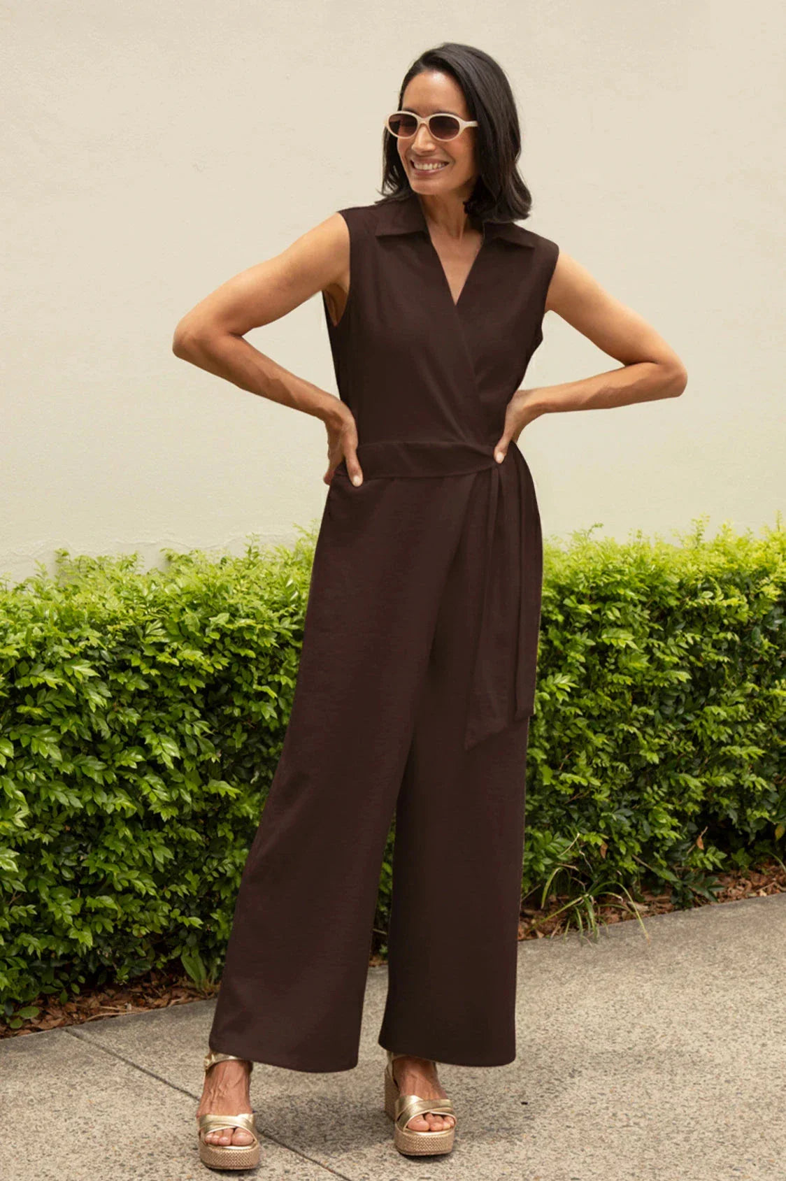 Alex Sleeveless Jumpsuit in Brown