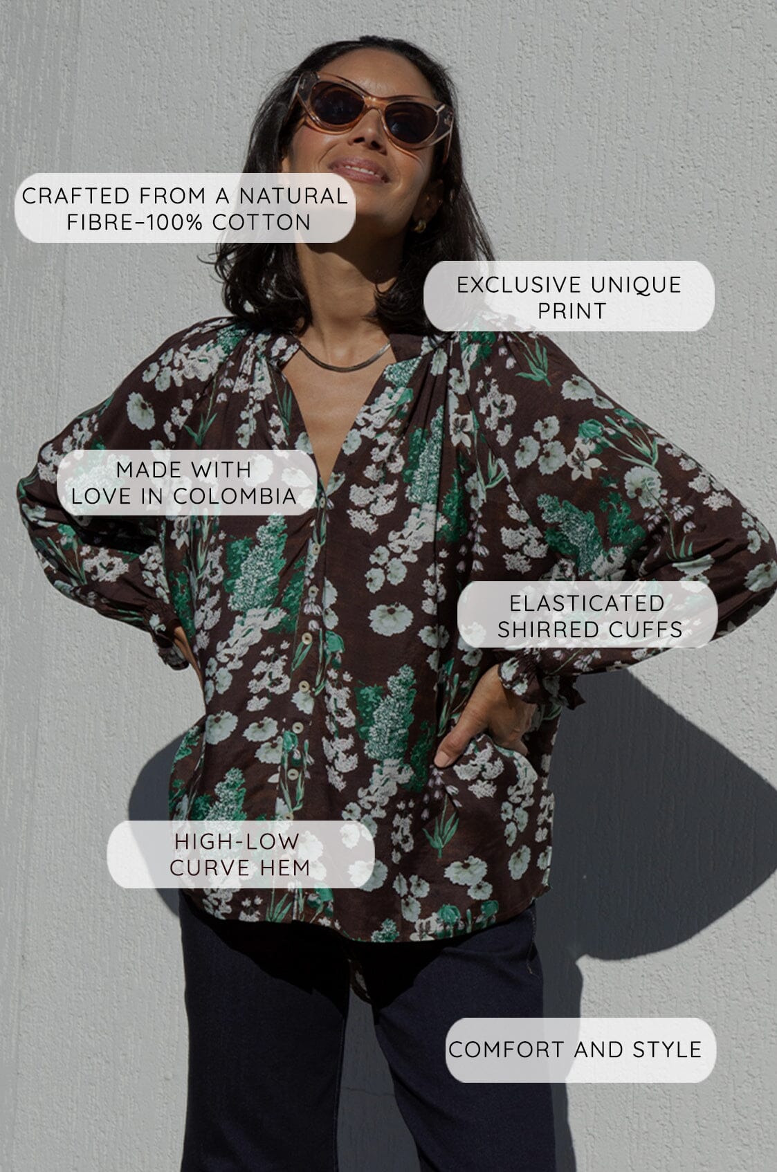 Lissy Floral Long Sleeve Top Brown