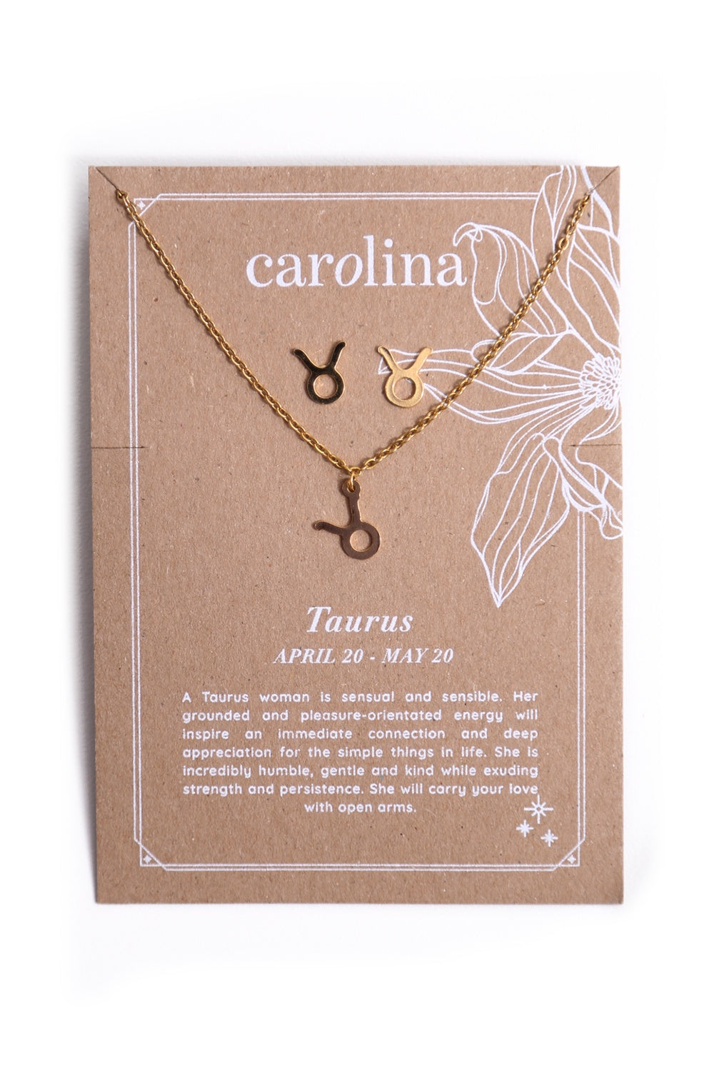 Taurus Zodiac Necklace & Earring Set