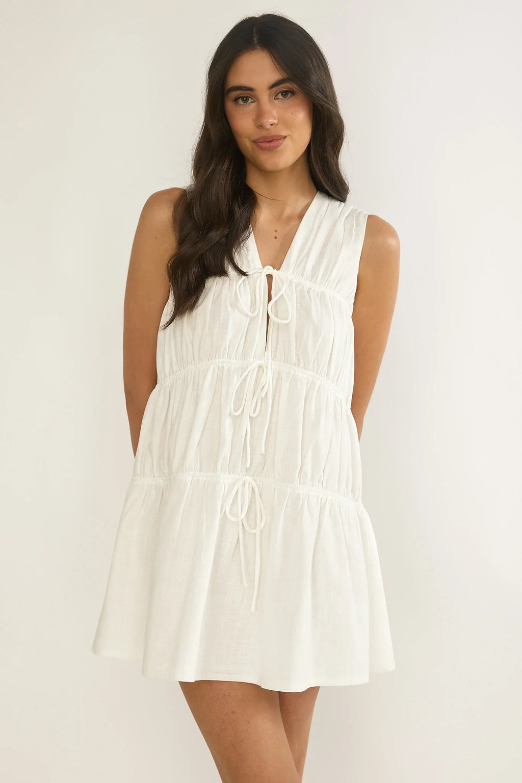 Antibes Tie Front Mini Dress White