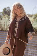 Dalton Tie Top - Brown Cream