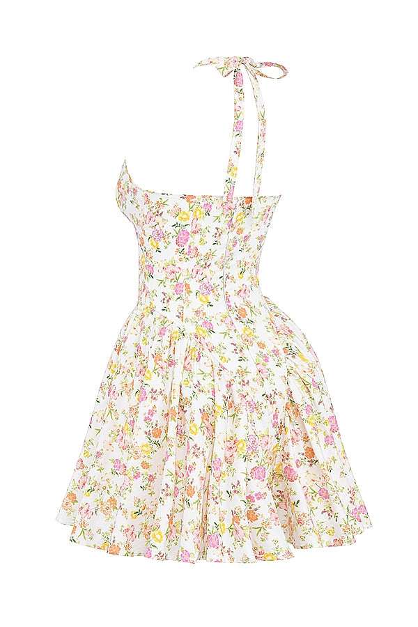 ivory meadow print cotton halter mini dress