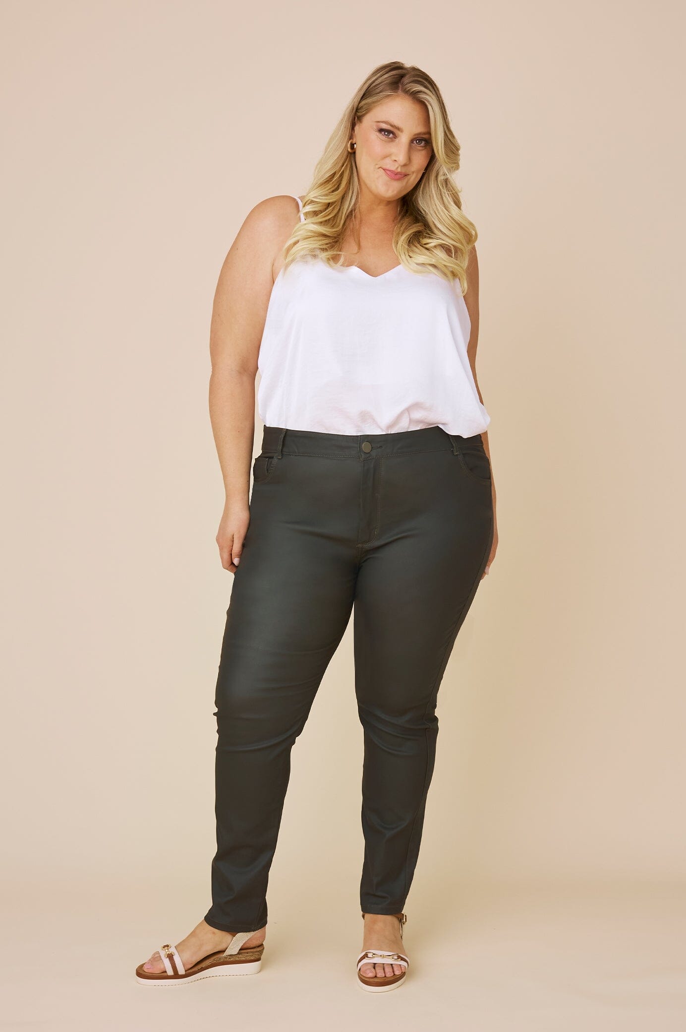 Amber Coated Skinny Jeans Olive