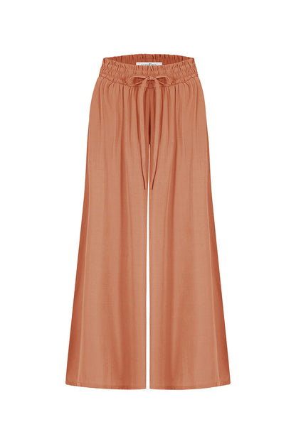 Vittoria Smocked Waist Wide Leg Pants Coffee