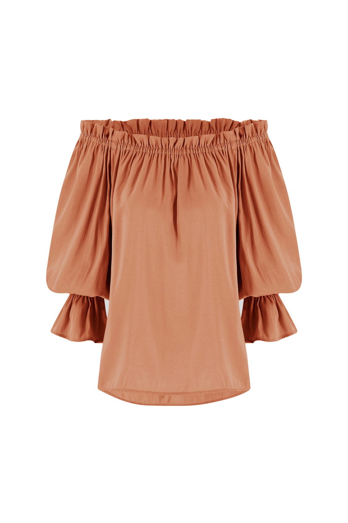 Vittoria Frill Trim Off Shoulder Long Sleeve Top Coffee