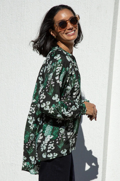 Lissy Floral Long Sleeve Top Military Green