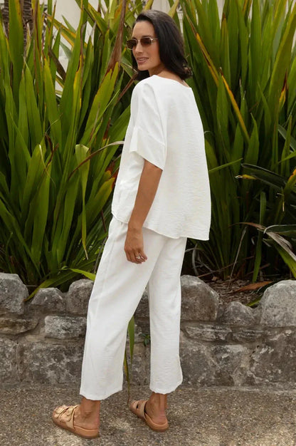 Gemma Short Sleeve Round Neck Top White