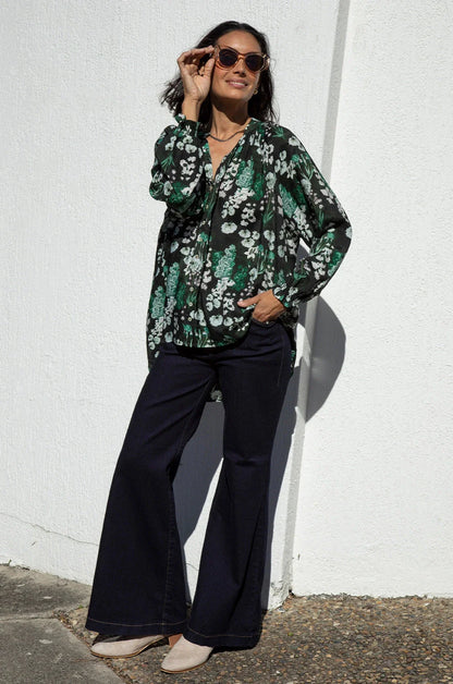 Lissy Floral Long Sleeve Top Military Green