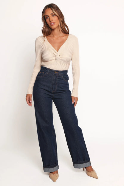 Demi Twist Detail Knit Top - Cream