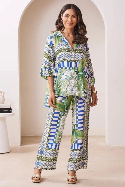 Tonya Short Sleeve Collared Shirt in Emerald