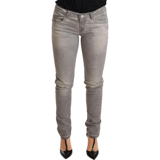 Acht Light Gray Washed Cotton Slim Fit Denim Women Trouser Jeans
