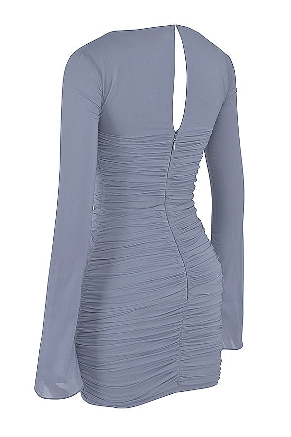 dove grey real silk mini dress