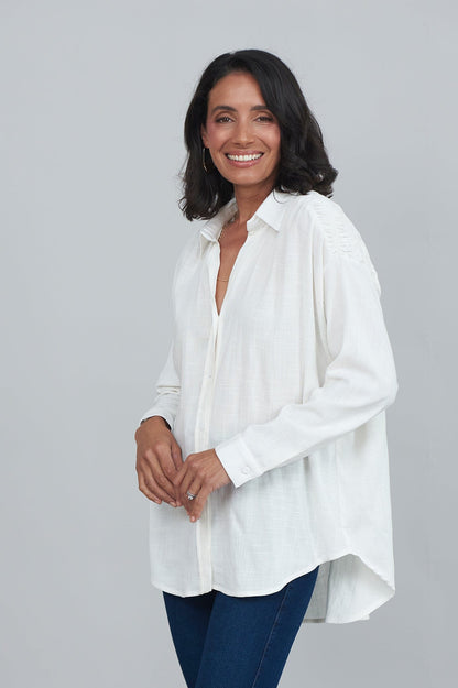 Wendy Long Sleeve Collared Shirt Ivory