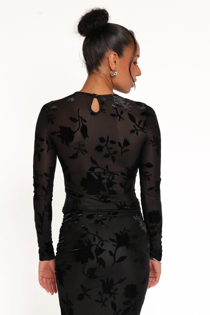 Elani Velvet Burnout Top - Black