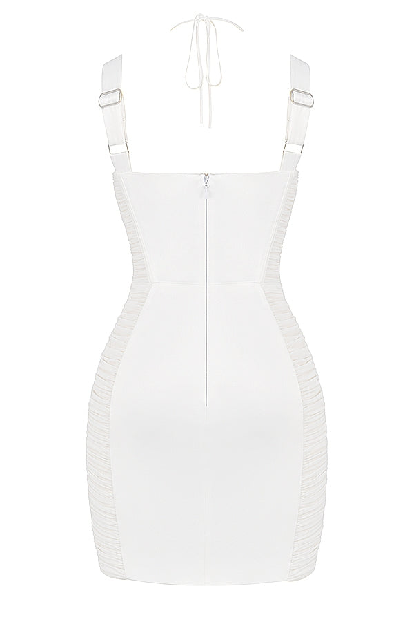 white ruched corset mini dress