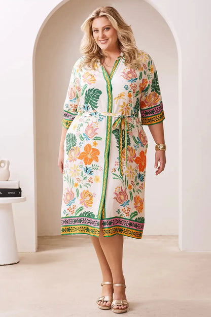 Alyce Floral Short Sleeve Collared Dress