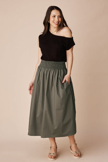 Brooke Midi A-Line Skirt Olive