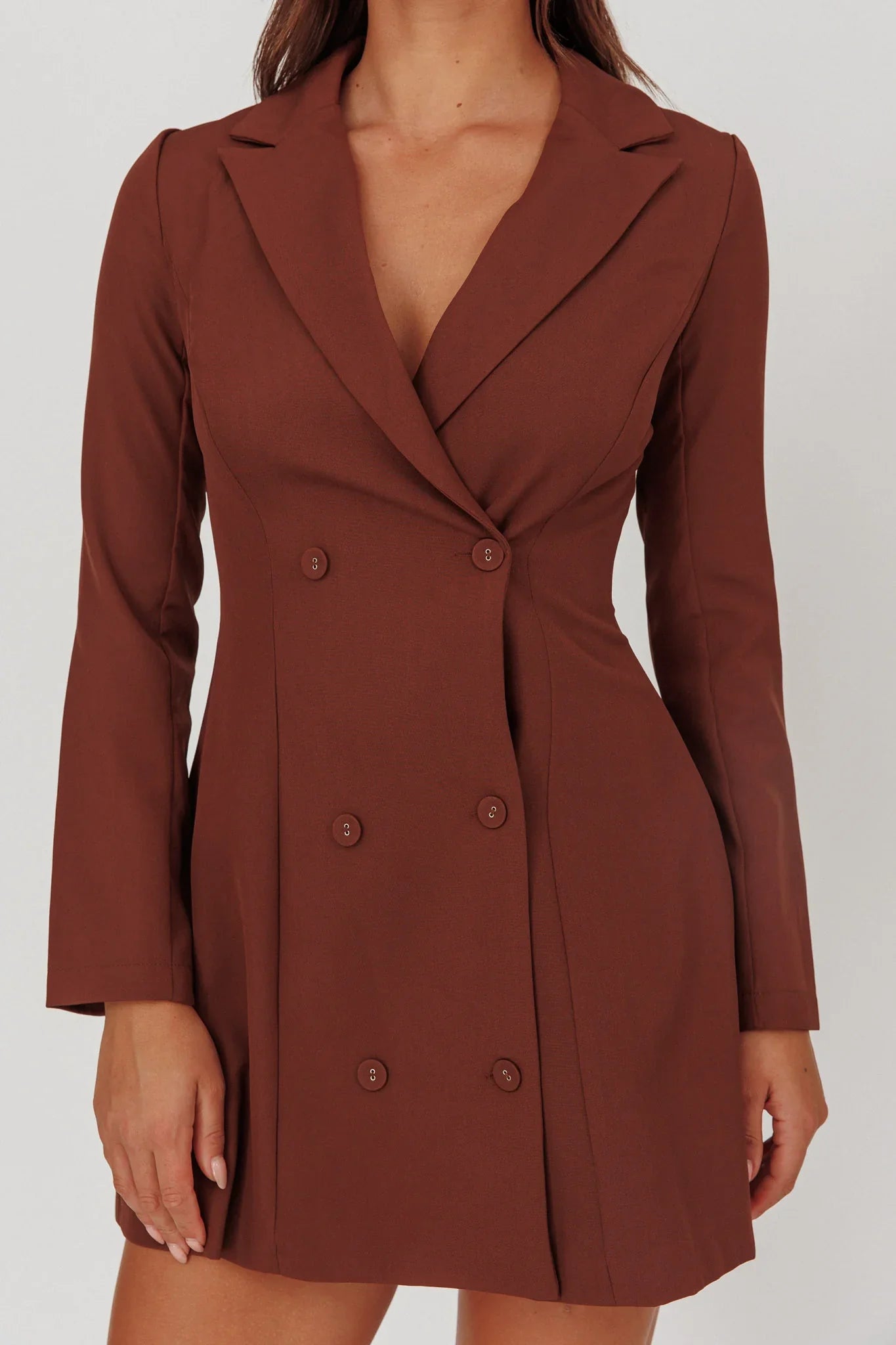 Austria Double Breasted Mini Dress Chocolate