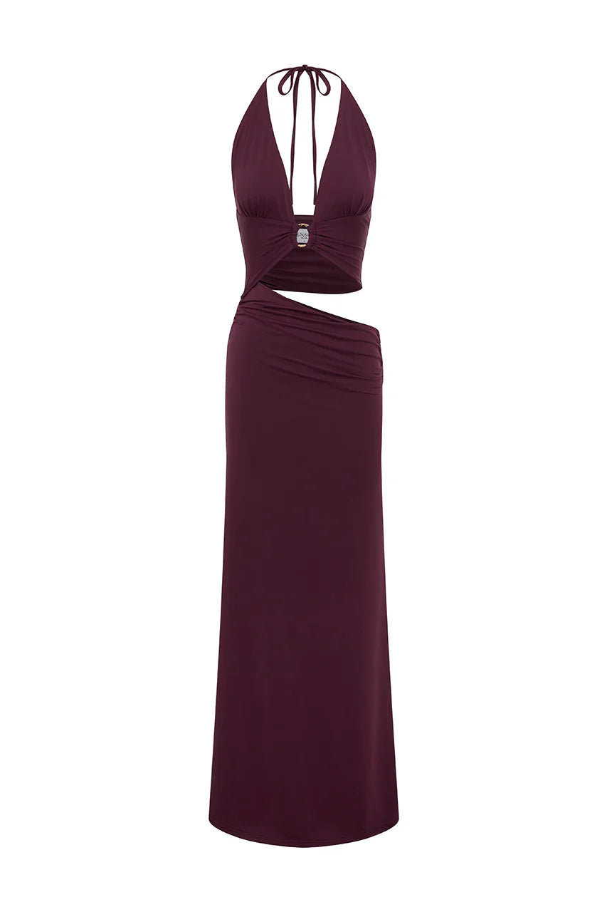LUMIA HALTER MAXI DRESS - PLUM