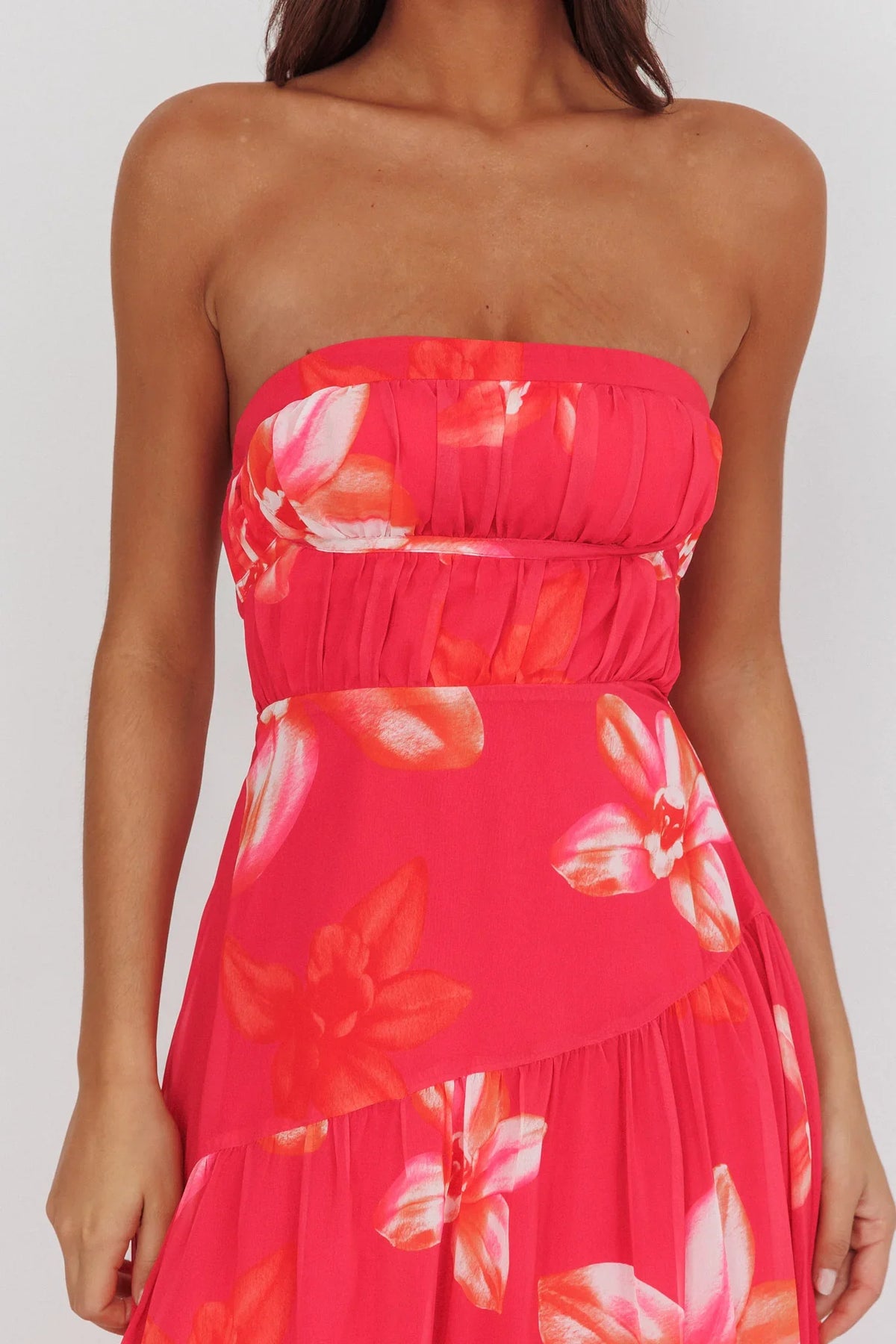 South Pacific Strapless Strappy Back Midi Length Floral Pink