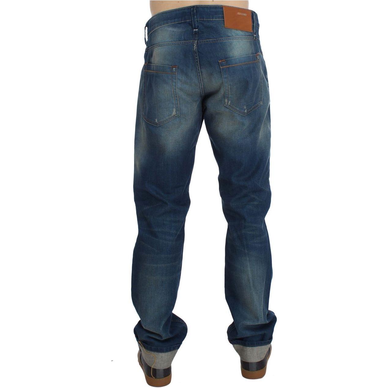 Acht Blue Wash Denim Cotton Stretch Baggy Fit Jeans