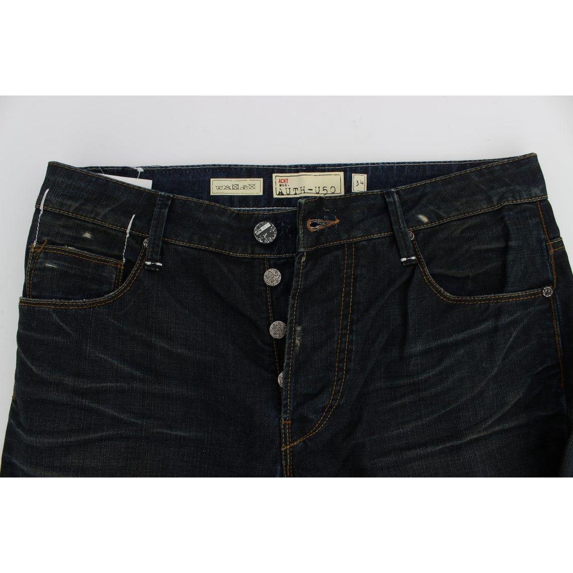 Acht Blue Wash Cotton Denim Straight Fit Jeans
