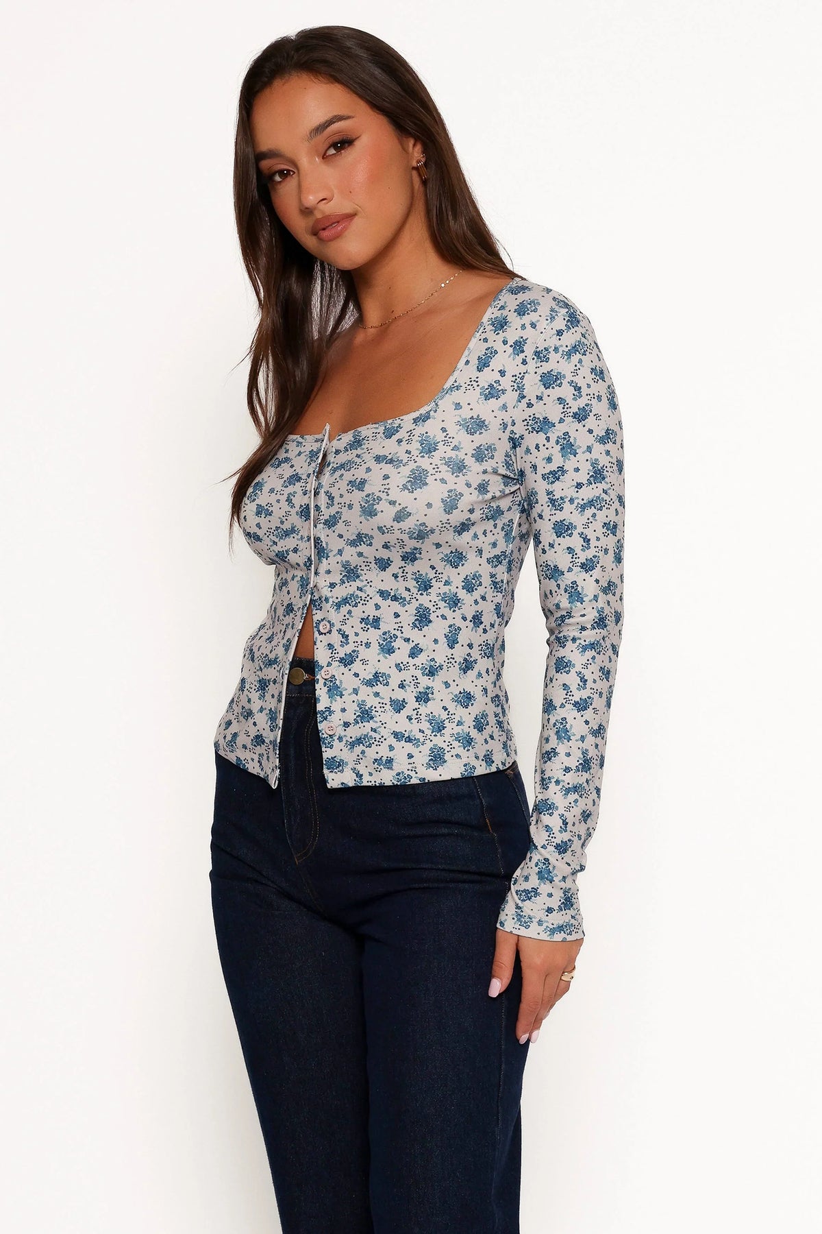 Keanu Long Sleeve Top - Blue Floral