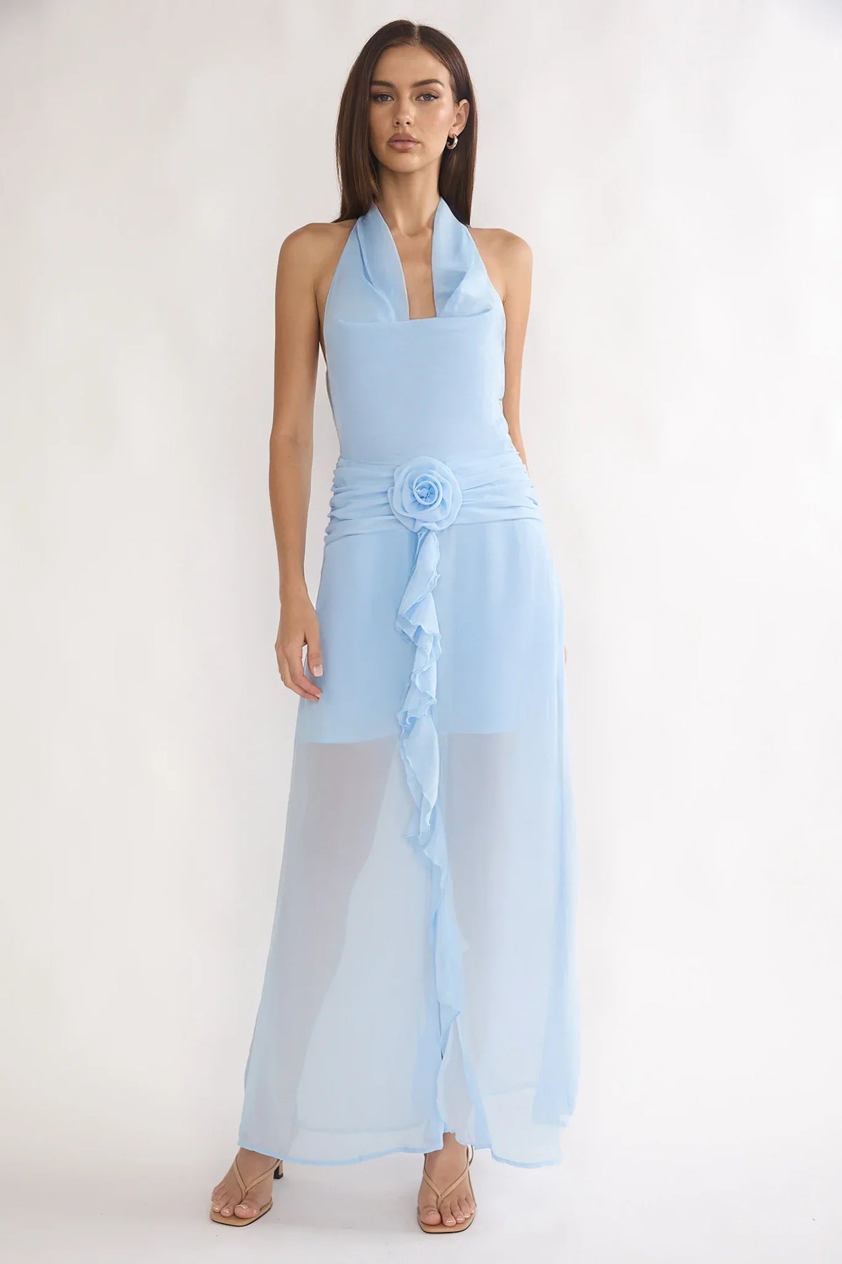 Thailah Gathered Waist Cowl Maxi Dress Ice Blue