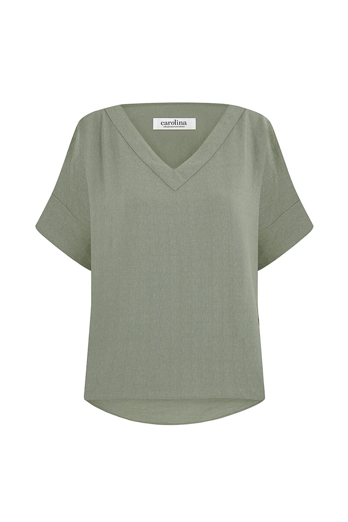 Gemma Short Sleeve V Neck Top Sage