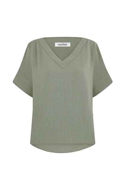 Gemma Short Sleeve V Neck Top Sage