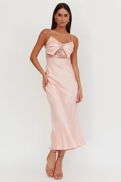 Impressions Lace Bodice Maxi Dress Peach