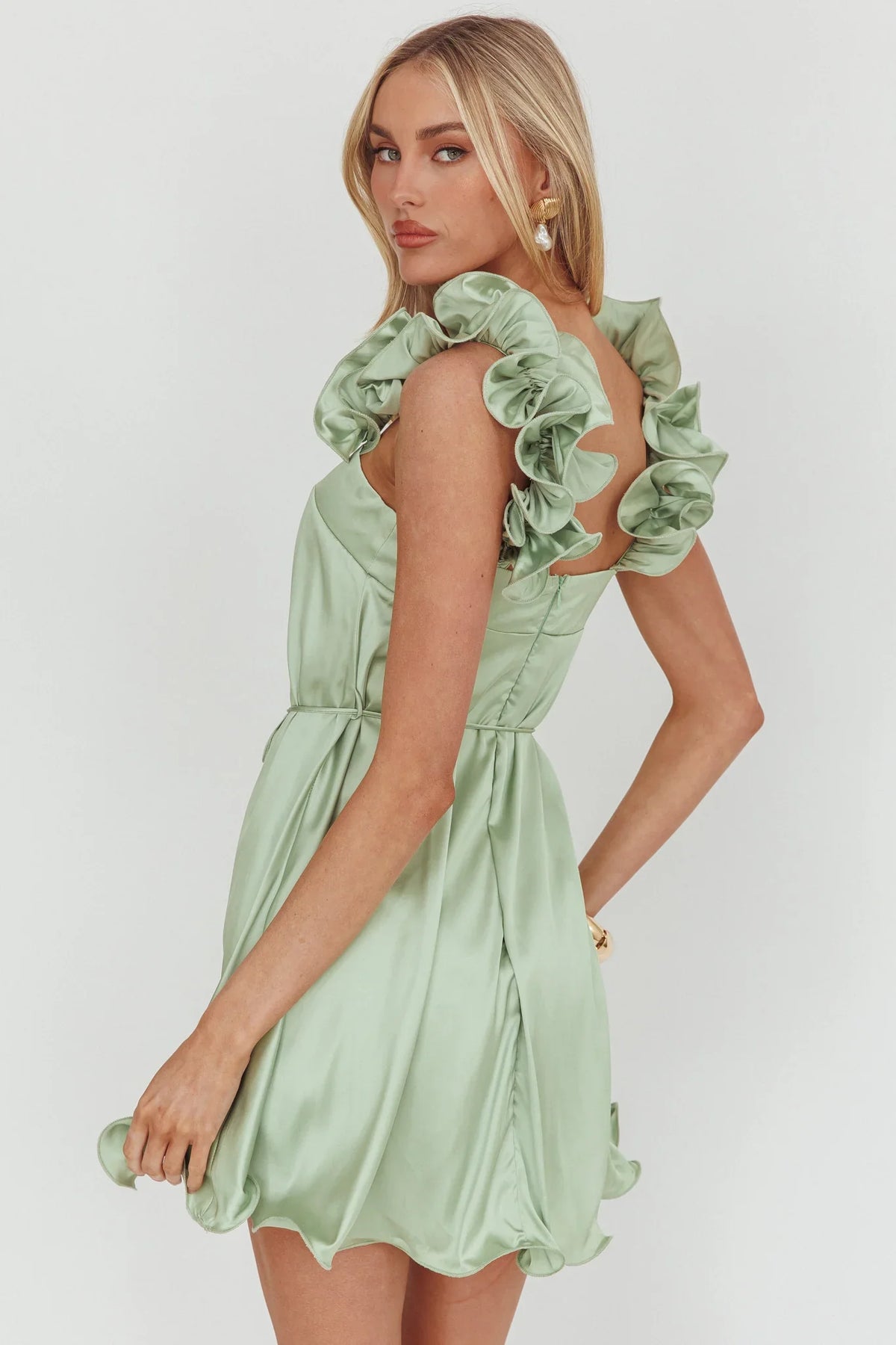Glow Lettuce Edge Strap Mini Dress Pistachio