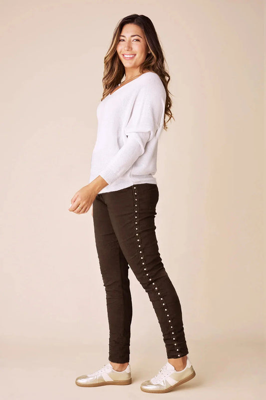 Abbie Studded Crinkle Jogger Chocolate