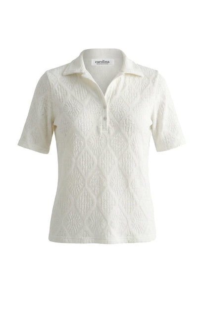 Coco Knitted Short Sleeve Collared Top Ivory