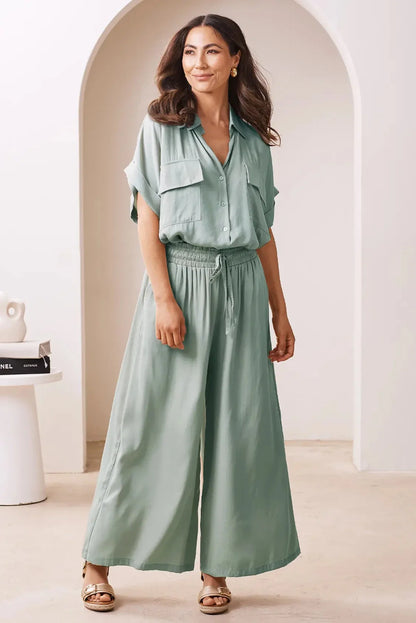 Vittoria Smocked Waist Wide Leg Pants Teal