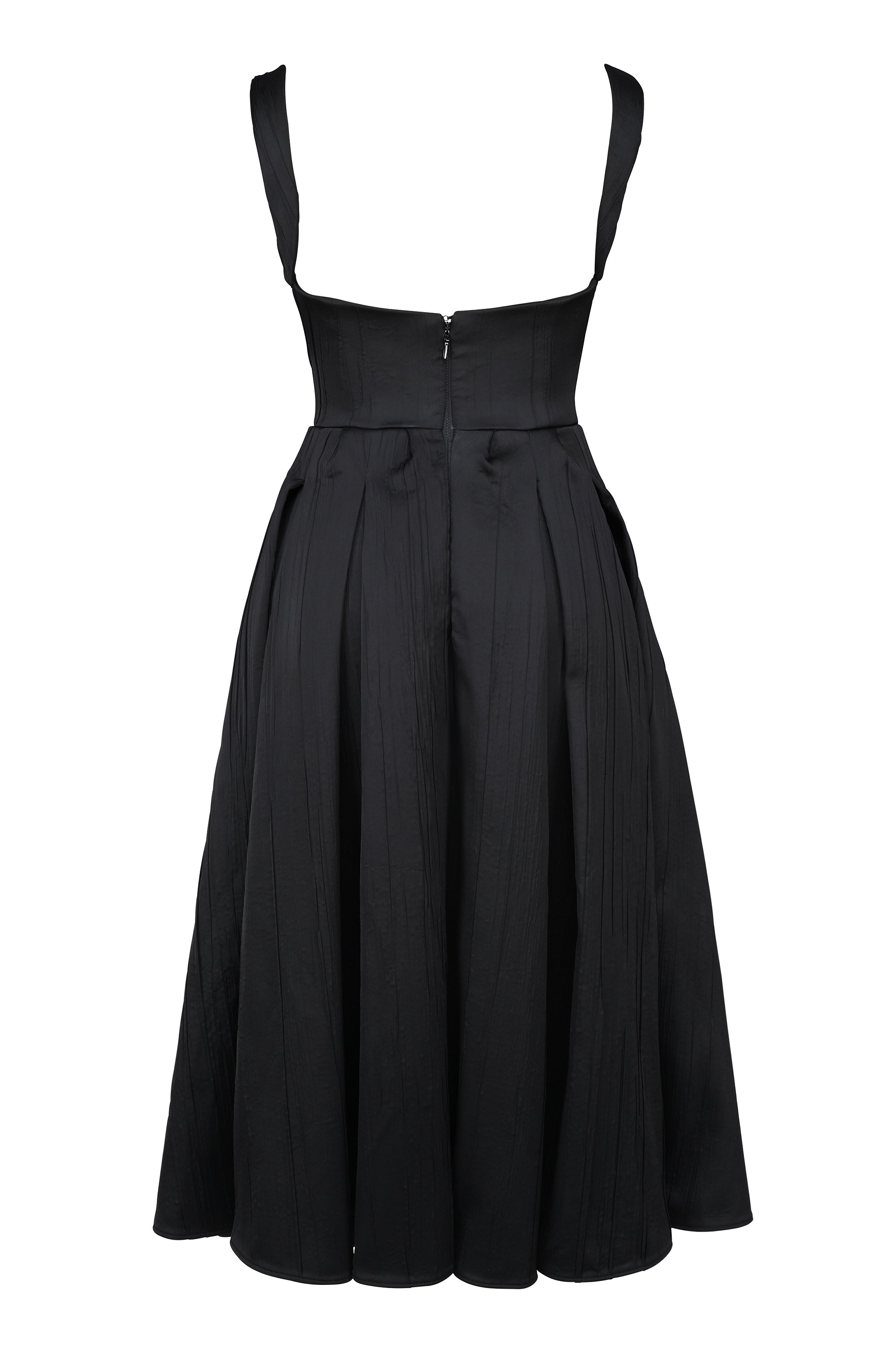 black textured satin corset midi dress
