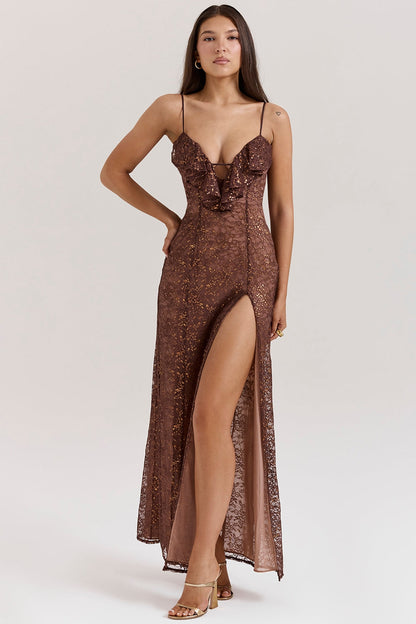 espresso lace maxi dress