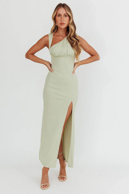 Daleela Asymmetric Neckline Maxi Dress Sage