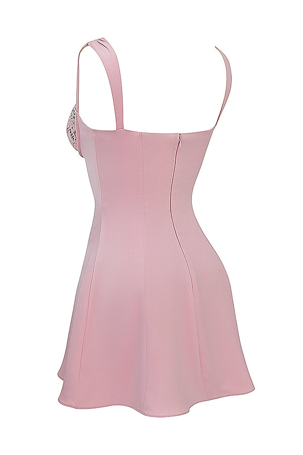 rose satin and lace mini dress