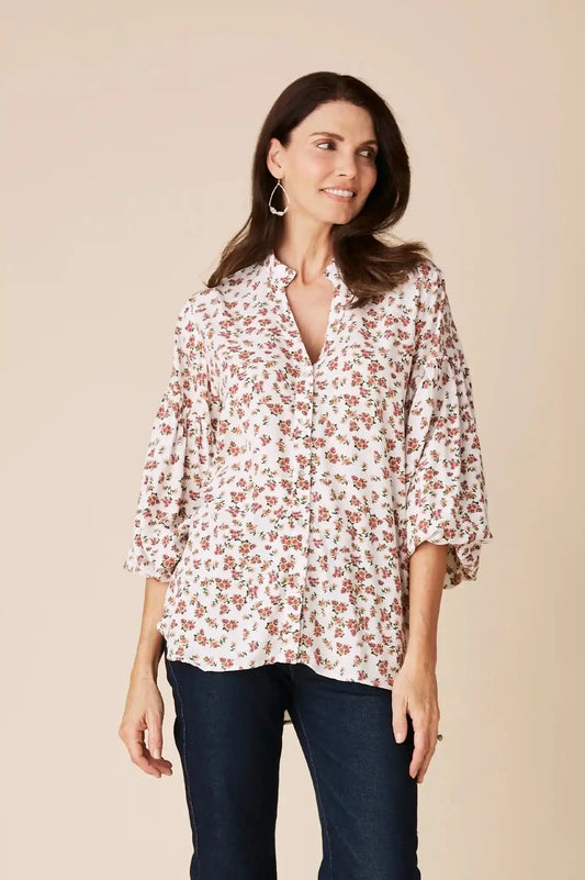 Valletta Floral Long Sleeve Top White