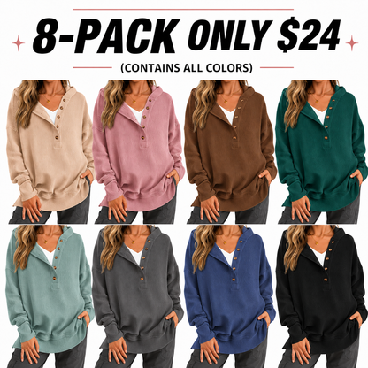 Women's Oversized Button V Neck Hoodie Long Sleeve Sweatshirt