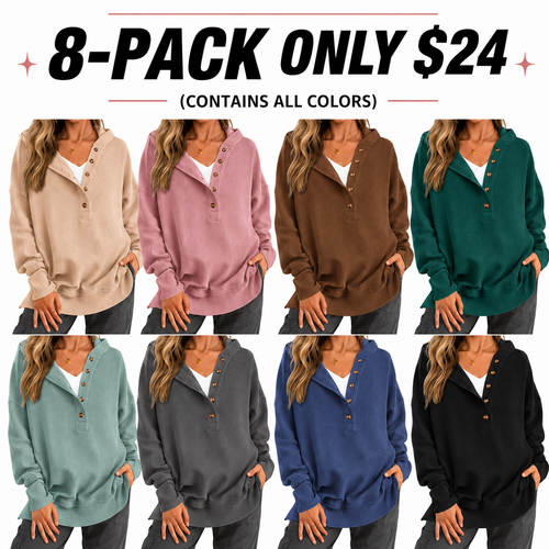 Women's Oversized Button V Neck Hoodie Long Sleeve Sweatshirt