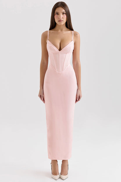 pink mesh bodycon maxi dress