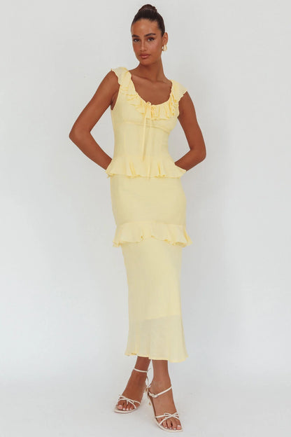 Arrabel Ruffle Trim Bust Tie Maxi Dress Banana