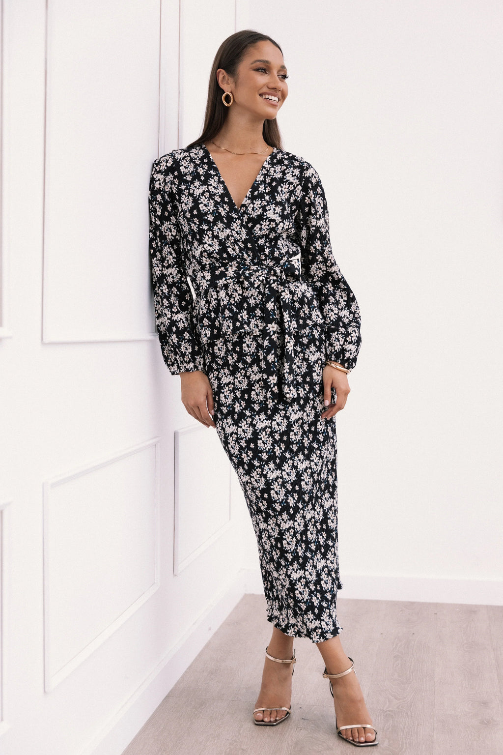 Minelli Pleat Top - Black/White Floral
