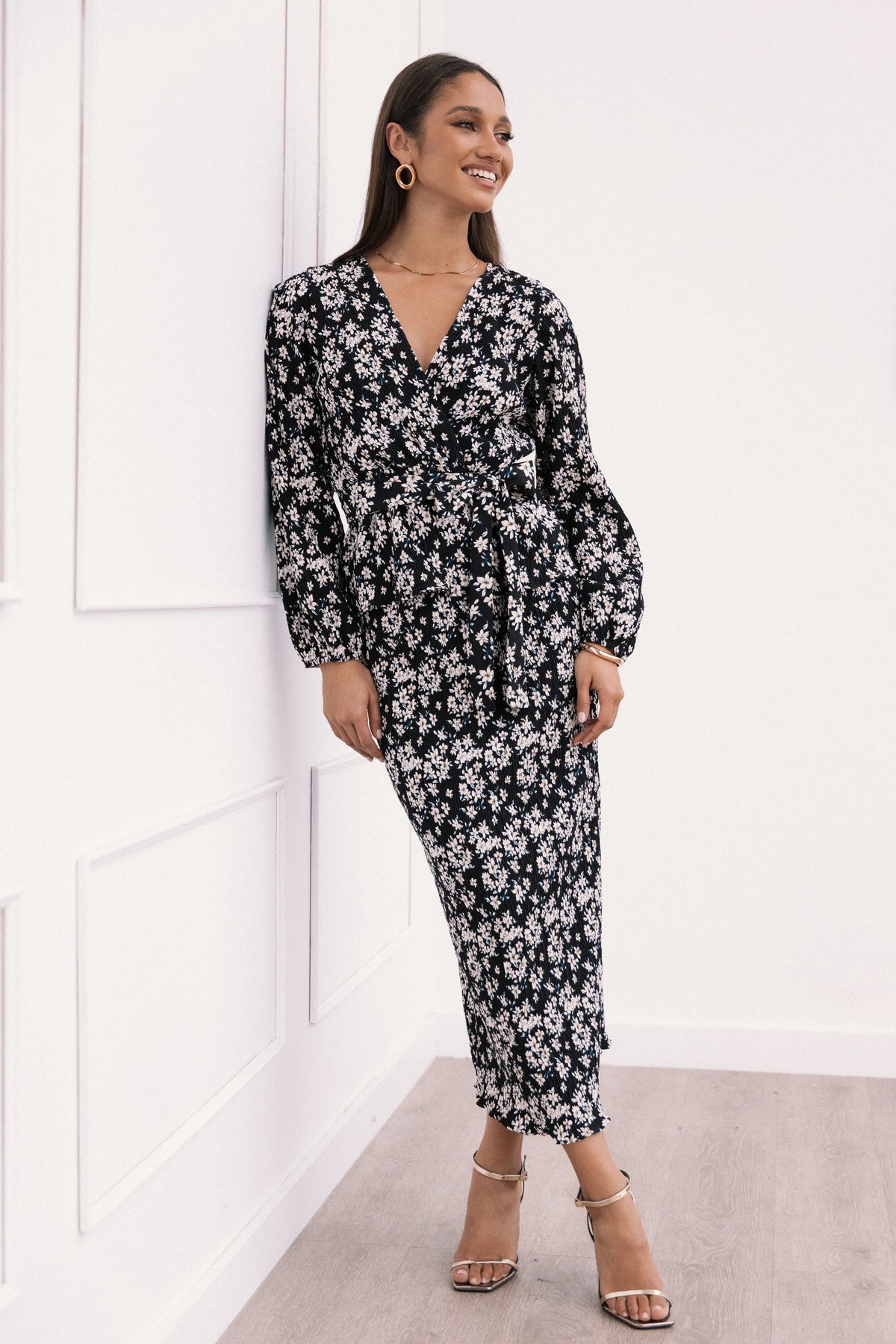 Minelli Pleat Top - Black/White Floral