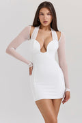white plunge mini dress