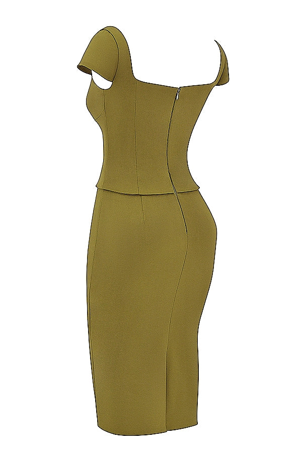 olive corset midi dress